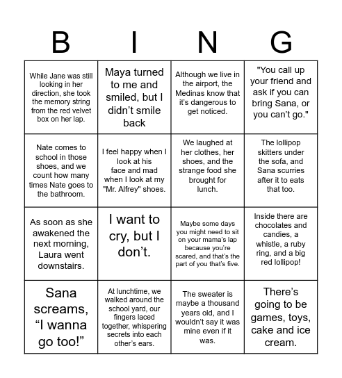 Commas and Capitalization Bingo Card