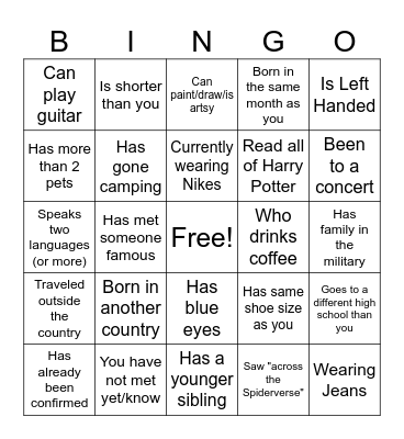 Get to Know Someone Bingo Card