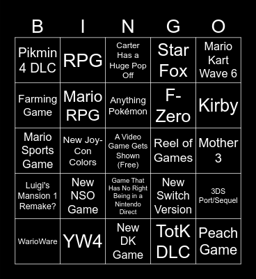 Nintendo Direct 9/14/2023 Bingo Card