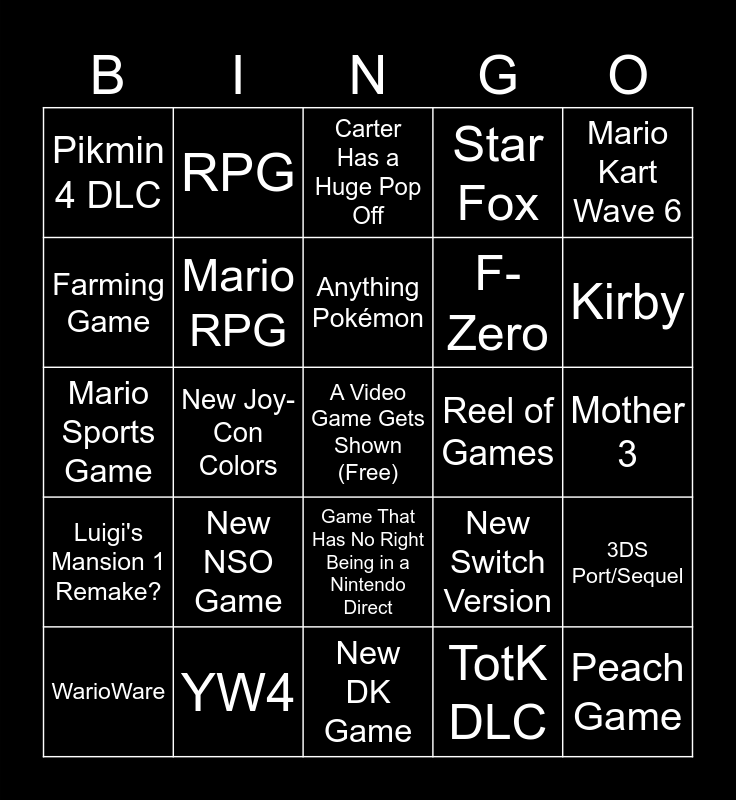 Reecee on X: My Bingo Card for the June 2023 Nintendo Direct