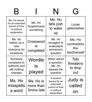 2023 12B English Bingo Card