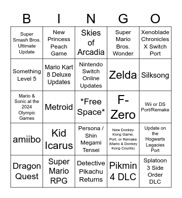 Zeralith's Nintendo Direct September 14, 2023 Bingo Card