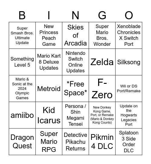 Zeralith's Nintendo Direct September 14, 2023 Bingo Card
