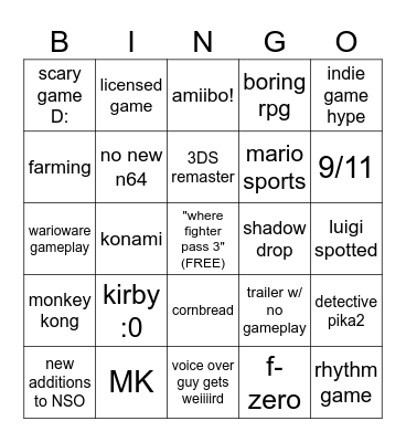 nintendus direct (9/11 edition) Bingo Card