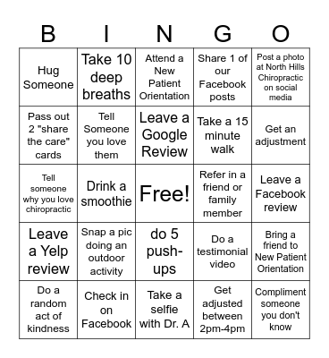 Chiropractic Bingo Card