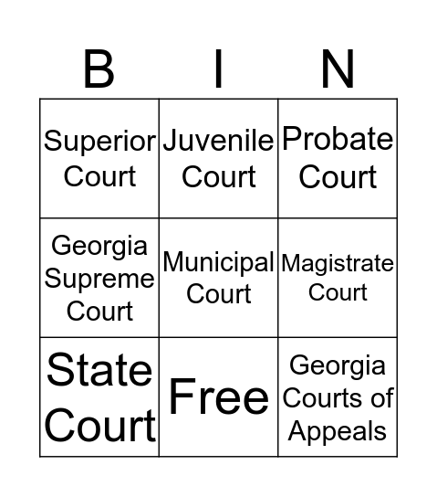 Georgia Judicial Branch BINGO Card