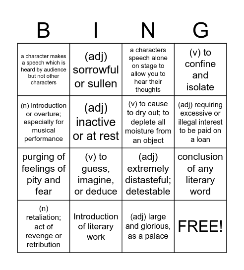 vocab #4 Bingo Card