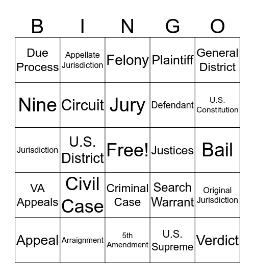 Judicial Branch Bingo Card
