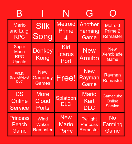 Nintendo Direct 9/14/23 Bingo Card