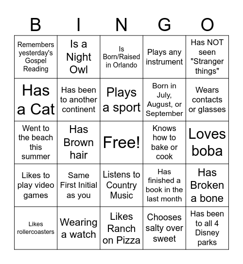 Untitled Bingo Card