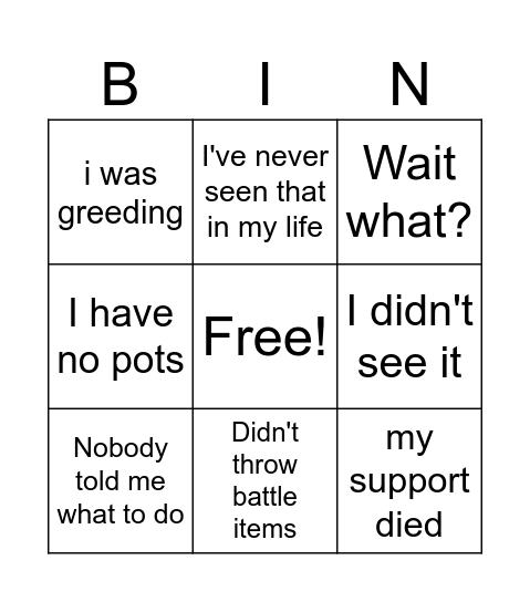 Why did I die Bingo Card