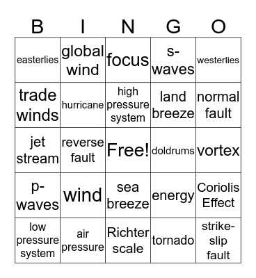 Vocabulary Bingo Card