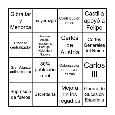 BINGO SA 1 - SIGLO XVIII Bingo Card