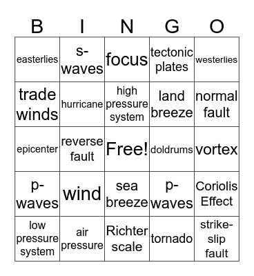 Vocabulary Bingo Card