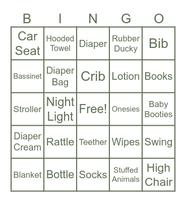Oh Baby! Bingo Card