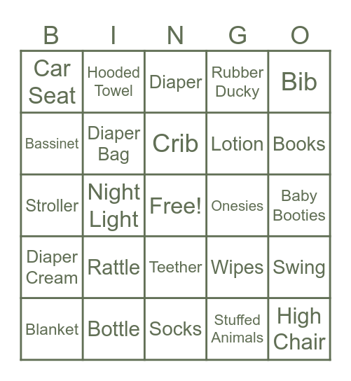 Oh Baby! Bingo Card