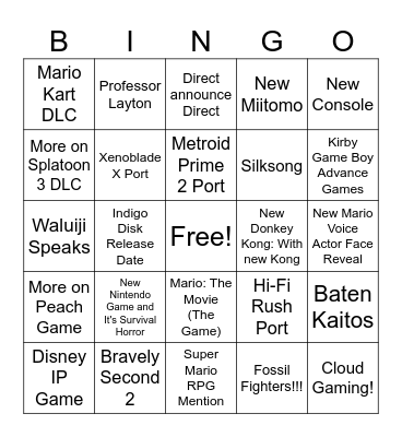 Nintendo Direct September 2023 Bingo Card