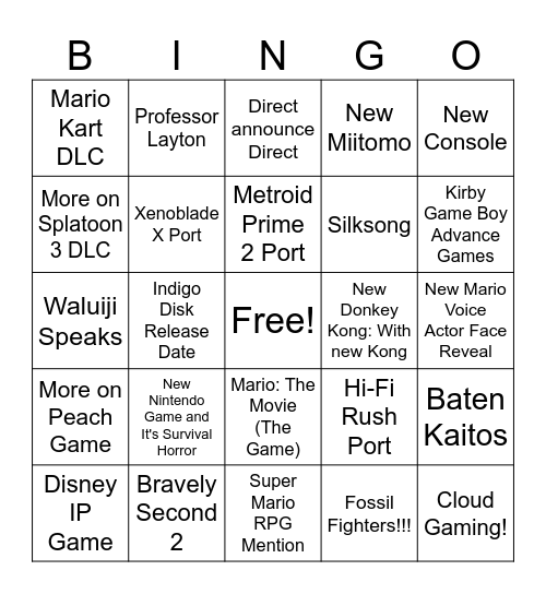 Nintendo Direct September 2023 Bingo Card