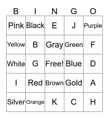 Colors & Alphabet Letters Bingo Card