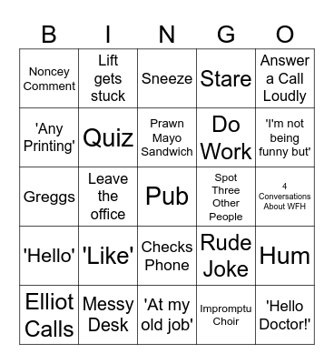 Thursday Checklist Bingo Card