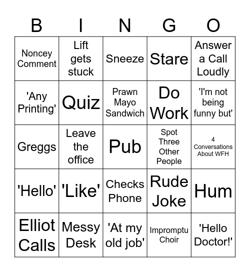 Thursday Checklist Bingo Card