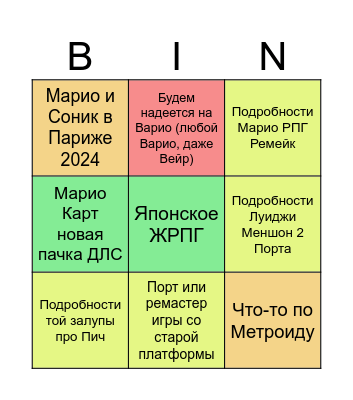Директ 14 Сентября 2023 Bingo Card