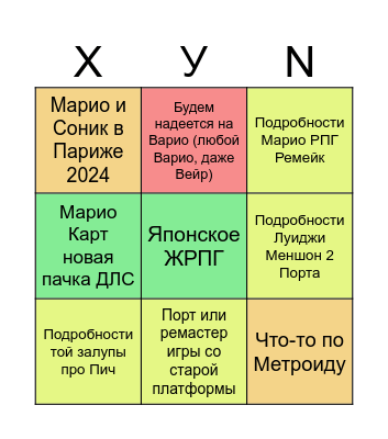 Директ 14 Сентября 2023 Bingo Card