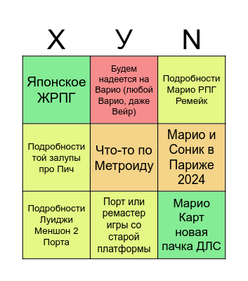 Директ 14 Сентября 2023 Bingo Card