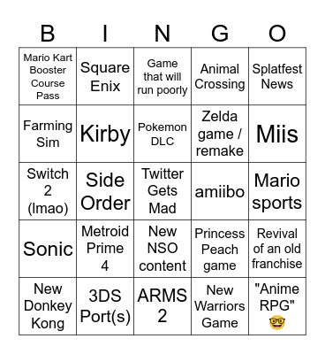Nintendo Direct Bingo Sept 2023 Bingo Card