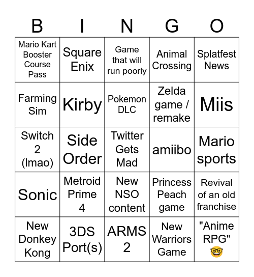 Nintendo Direct Bingo Sept 2023 Bingo Card