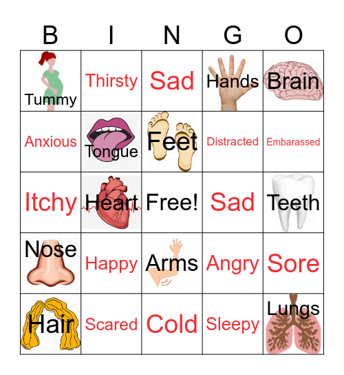 Body and Emotions Bingo! Bingo Card