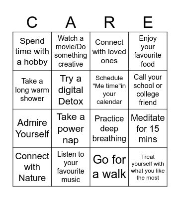 Self Care Bingo Card