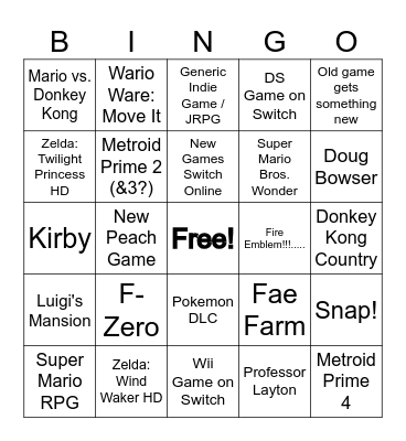 Nintendo Direct 14.09.23 Bingo Card