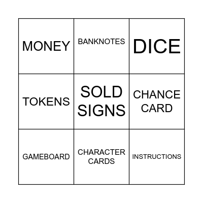 MONOPOLY Bingo Card