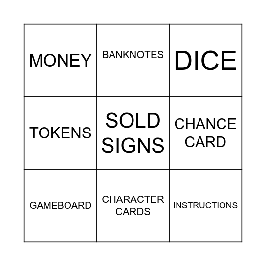 MONOPOLY Bingo Card