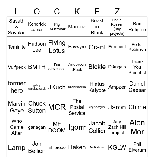 l ooooo cke z Bingo Card