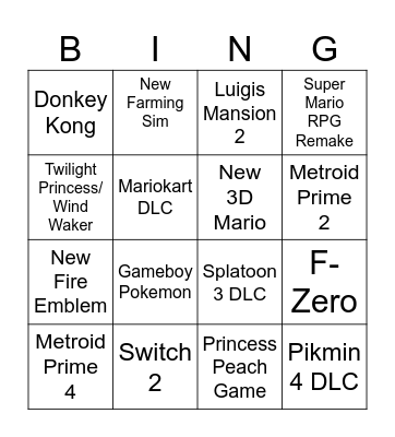 Nintendo Direct 14.09.23 Bingo Card