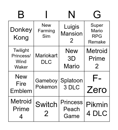 Nintendo Direct 14.09.23 Bingo Card