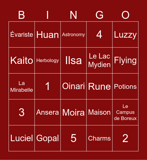 Ansera's Bingo Board Bingo Card