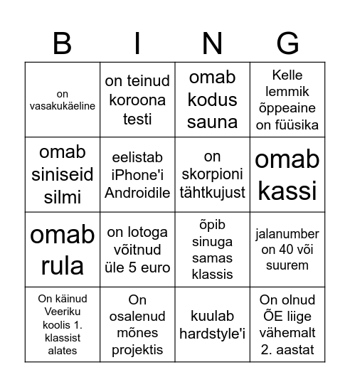 VÕTME BINGO Card