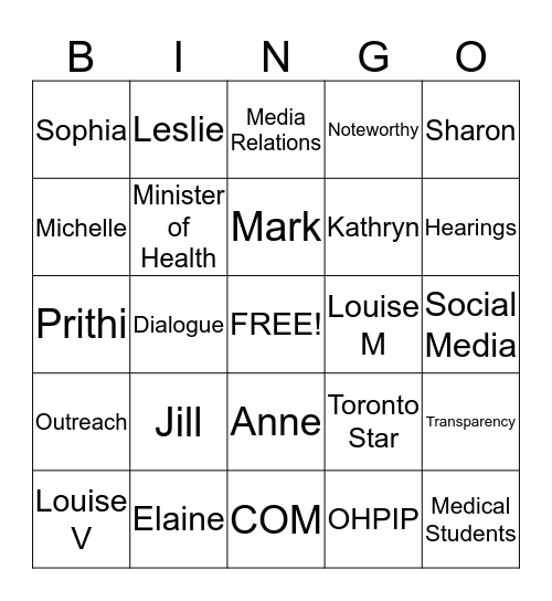 Communications Team Bingo Card