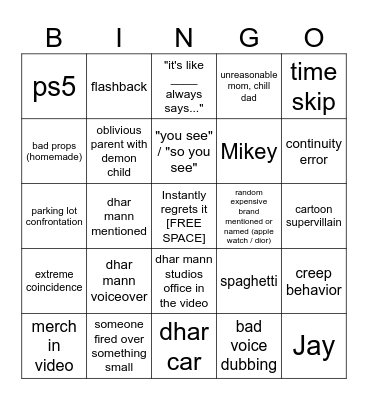 Dhar Mann Bingo v4 Bingo Card