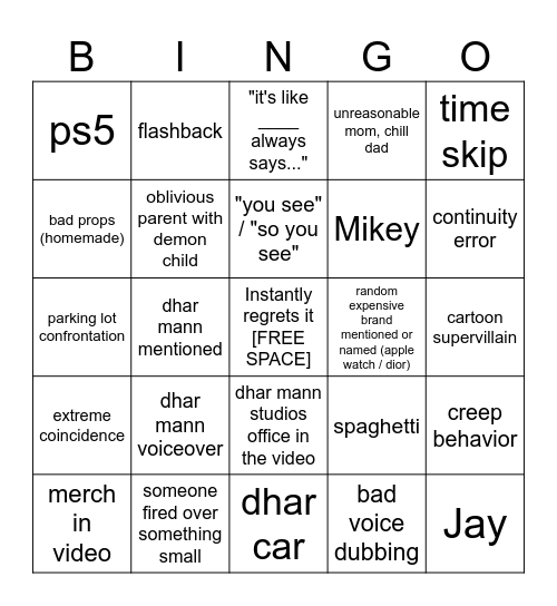 Dhar Mann Bingo v4 Bingo Card
