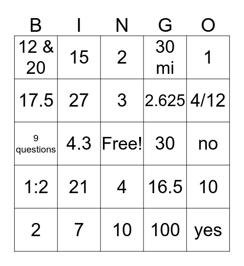 Proportion BINGO Card