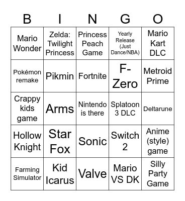 Nintendo direct bingo Card