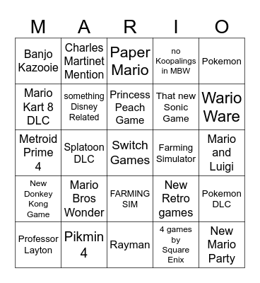 Nintendo Direct Bingo Card