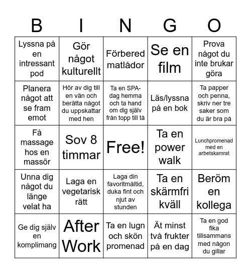 Må bra bingo! Bingo Card