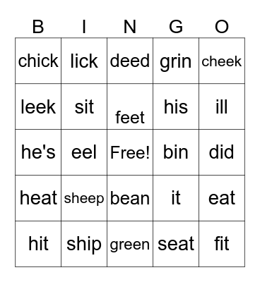 Minimal Pair /I/ and /i:/ - Beginner Bingo Card