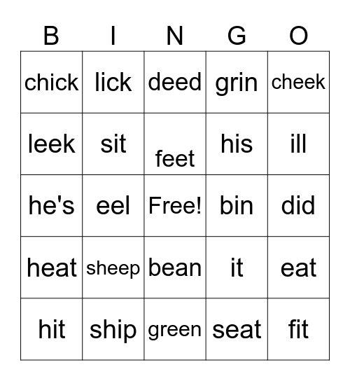 Minimal Pair /I/ and /i:/ - Beginner Bingo Card