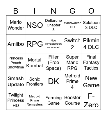 Nintendo Direct 9.14.23 Bingo Card